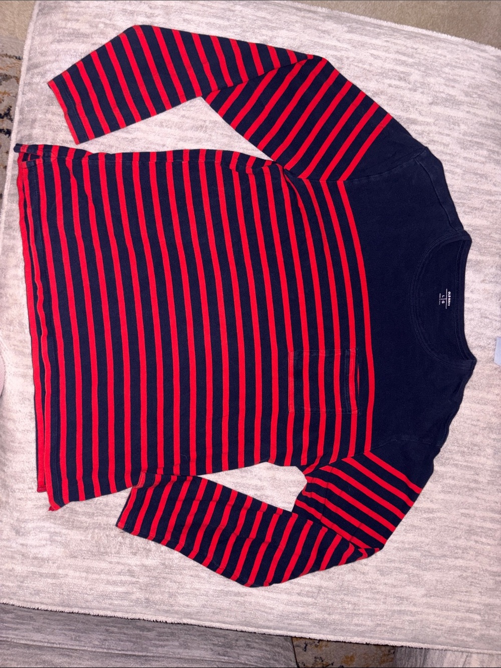 Old Navy Navy and Red Striped Long Sleeve Crewneck